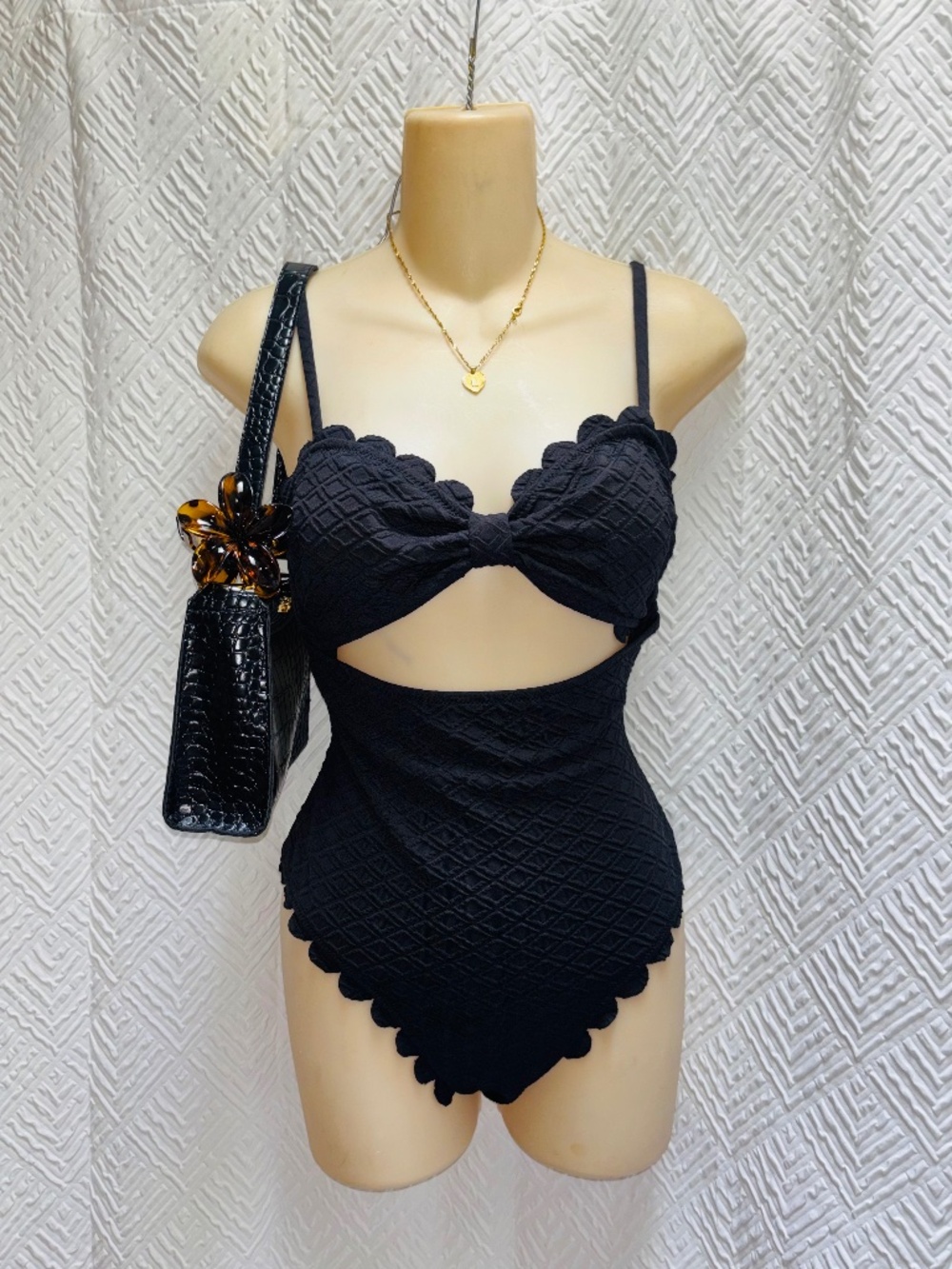 Black one piece coquette swimsuit small